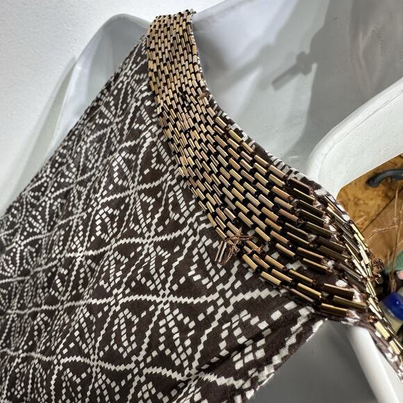 Tory Burch Maxi Dress Size 4 Brown Sleeveless Embellished Bronze Sequins - Picture 13 of 13